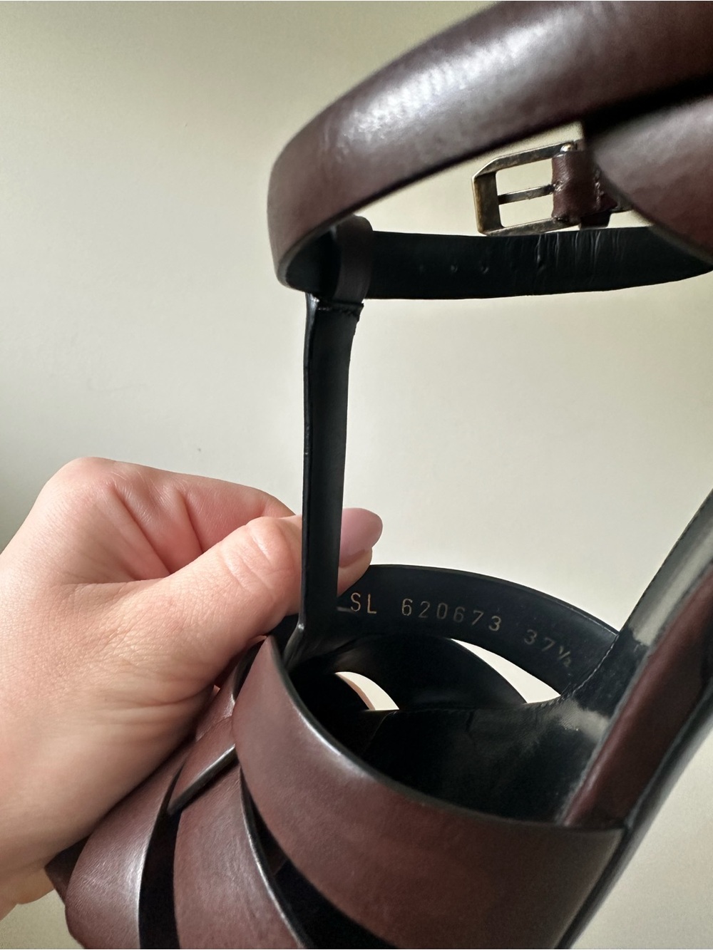Authentic Saint Laurent Tribute T-Strap Leather Sandals Heels Brown Size 37 - Picture 10 of 13